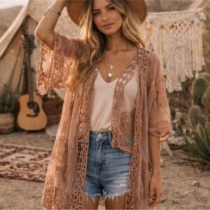 Vici Beige Boho Fairy Lace Kimono